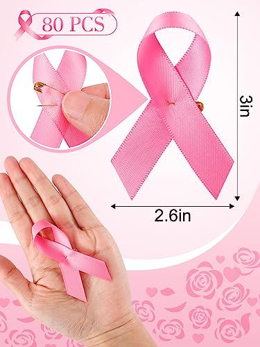 80 Pcs Pink Ribbon Pins- Breast Cancer Awareness Pins Fundraising Lapel Pins Buttons Caring For Breast Cancer Charity Event Survivor Campaign Party Favors Supplies #TOP6
