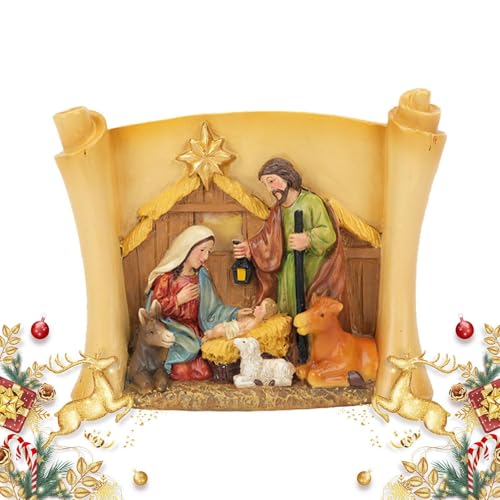 Juego de belén de Navidad, juego de escena estable, figura de la sagrada familia, decoración clásica de Navidad, decoración de mesa de Navidad, belén estable, belén decorativo de resina