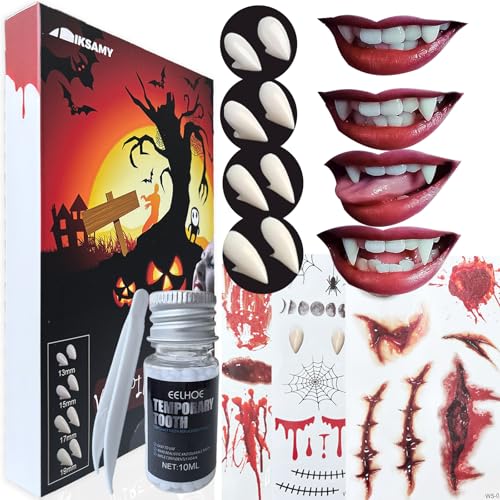 Denti da Vampiro Adulto Bambini - 4 Paia Denti...