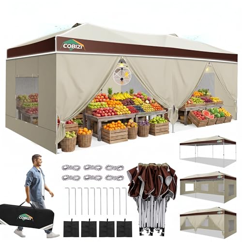 COBIZI 10x20 Pop Up Canopy Tent with 6 Removable Sidewalls, Easy Up Outdoor Canopy, UPF 50+ and...