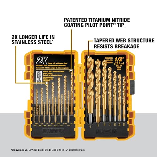 Image of DEWALT Drill Bit Set, 21 Pc. Titanium Nitride Coated Pilot Point DEWALT Bit Set with Case for Wood, Metal and Plastic (DW1361)