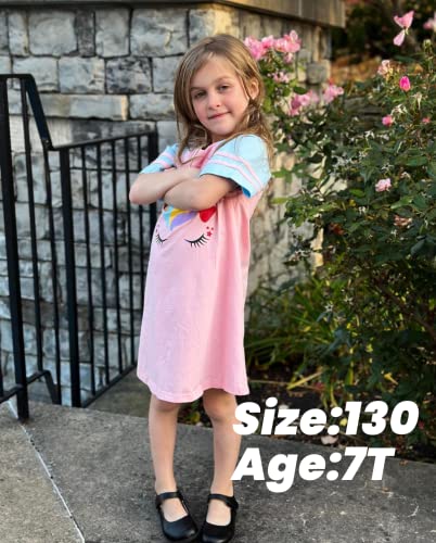 Ekouaer Little Kids Girls Sleep Shirt Summer House Dress Cartoon Printed Sleep Tee Short Sleeve Nightwear (Pink,12T-13T) #TOP1