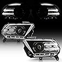 ACANII - For [Halogen Model Only] 2010-2014 Ford Mustang Black Housing LED Tube Projector Headlights Headlamps Assembly