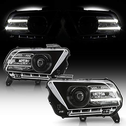 ACANII - For [Halogen Model Only] 2010-2014 Ford Mustang Black Housing LED Tube Projector Headlights Headlamps Assembly