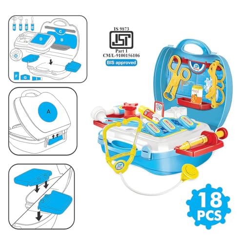 Image of Wembley Doctor Playset | 18Pcs Pretend Play Set for Kids | Doctor Kit Toyset with Suitcase | Pretend Playset for Boys & Girls | Safe & BIS Approved Doctor Activity Set for Kids