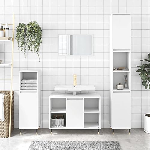 Frdhee Muebles de baño, armario de baño, armario de fregadero, armario debajo del lavabo, 3 piezas, juego de muebles de baño blanco de madera para baños comerciales, baños compactos, baños familiares