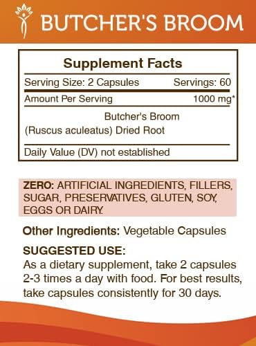 Secrets of the Tribe Butcher's Broom 120 Capsules, 1000 mg, Butcher's Broom (Ruscus aculeatus) Dried Root (120 Capsules) - Image 3