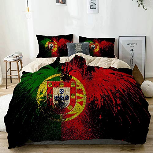 TONKSHA Parure de lit,Beige,Drapeau du Portugal,1 Housse de Couette 140x200 + 2 Taies d'Oreillers