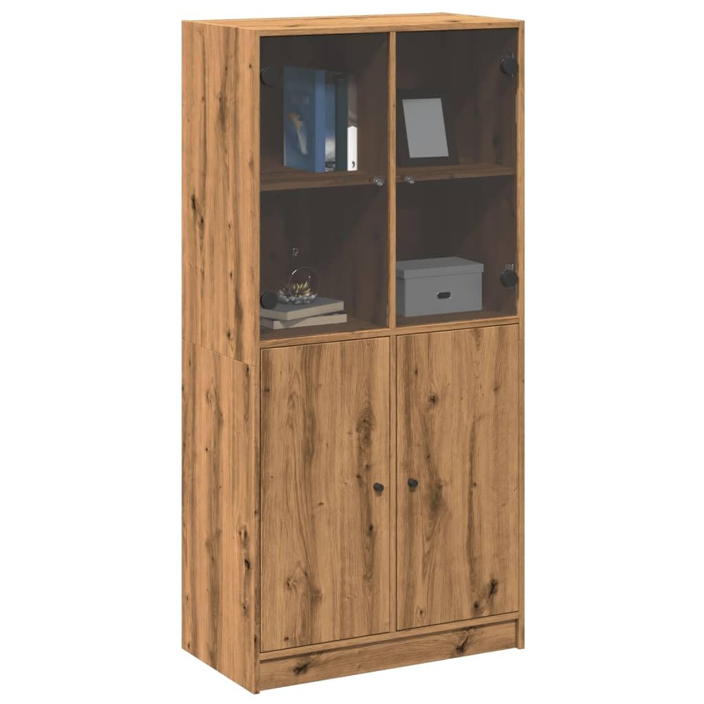 Homgoday Armario alto con puertas, armario multiusos para salón, roble Artisan, 68 x 37 x 142 cm, material de madera