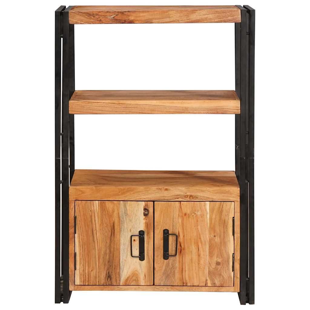 Libreria con ante marrone, in legno massello di acacia e metallo, 72 x 33 x 110 cm, scaffale da appoggio, accessorio per soggiorno e ufficio, design robusto, versatile, materiali durevoli