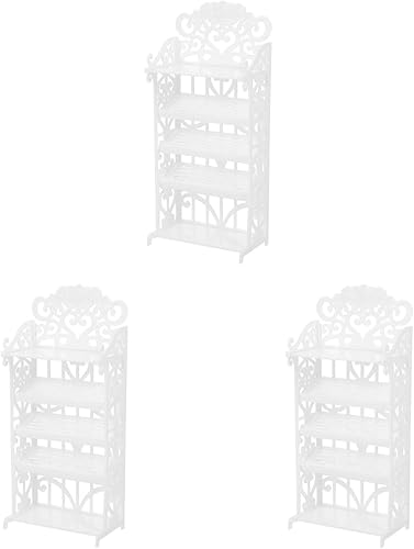 Estante de plástico para zapatos de muñeca de 3 piezas, organizador de zapatos de casa de muñecas blanco para niños, almacenamiento de accesorios de