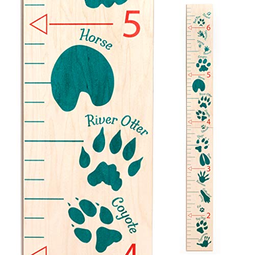 Headwaters Studio Wooden Ruler Growth Chart For Kids, Boys And Girls - Height Chart & Height Measurement For Wall - Kids Nursery Wall Decor And Room Hanging Wall Decor - Green Animal Tracks #TOP4