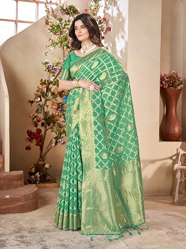 Image of Mehrang Cotton Banarasi Silk Saree for Women With Unstitched Blouse Piece