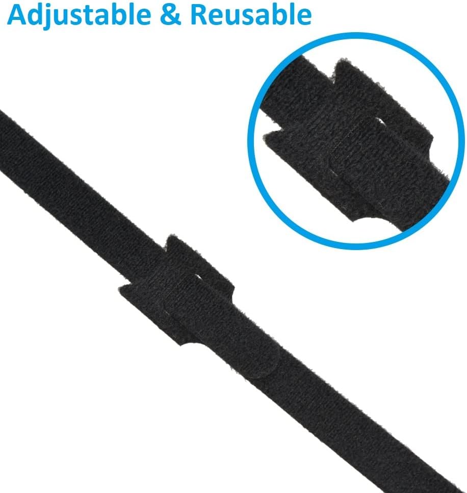 InstallerParts Cable Management Hook and Loop Wrap Strap 1/2" Width, Black, 8'', 500pc