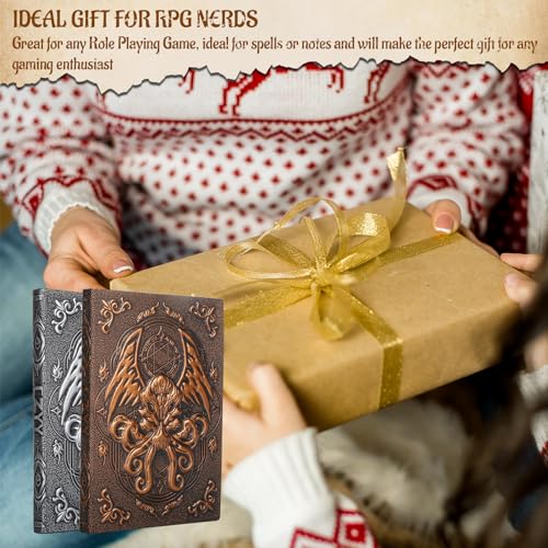 Diário de campanha DND com capa de couro em relevo Cthulhu 3D - Caderno A5 de 192 páginas em branco,