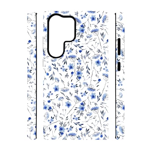 qizjio Cute Floral Phone Case for Samsung Galaxy S22 Ultra, Aesthetic Blue Flower Cover for Teen Girls Women Kids