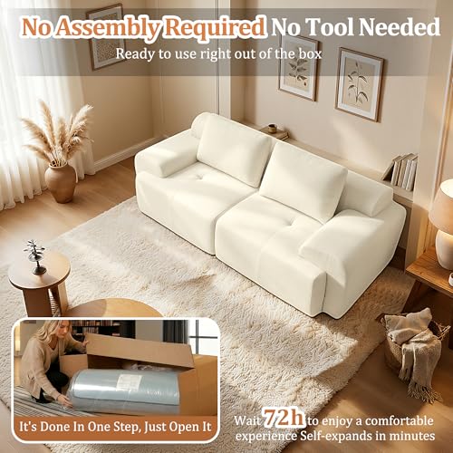 Image of 85 inch Oversized Boneless Couch, Comfort Cloud Sectional Couches for Living Room, Modular Sofa High Back & Extra Deep Seat, No Assembly, Soft Chenille Fabric (Warm White, 85 inch- Shaped（2+0）)