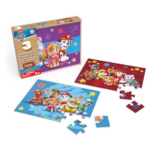 PAW Patrol Holzpuzzle-Sammlung, 3er Set mit Stabiler Holzbox zur Aufbewahrung, 24-teilige Kinderpuzzles, Puzzle-Spaß für Vorschulkinder ab 3 Jahren