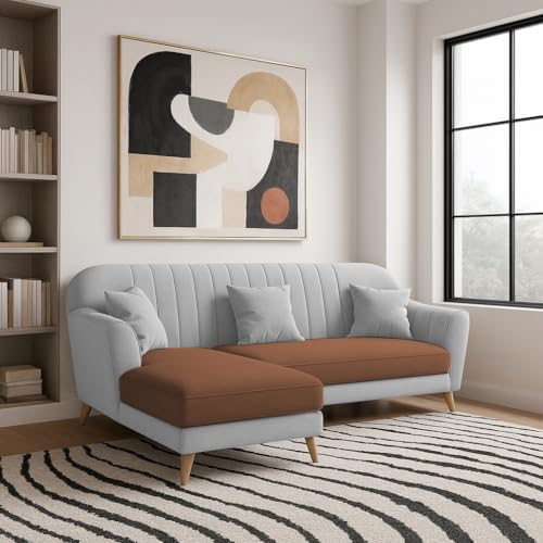 Image of Atticus LHS 4 Seater L Shape Sofa Set for Living Room (Brow Grey Fabric) Premium Fabric Sofa Set