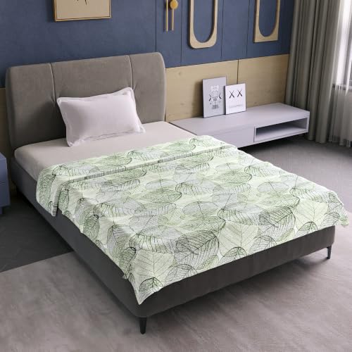 Image of Divine Casa 120 GSM Glace Cotton Single Bed Dohar | Lightweight AC Blanket | Reversible Leaf Print Quilt | 210 x 140 CM, Garden Green