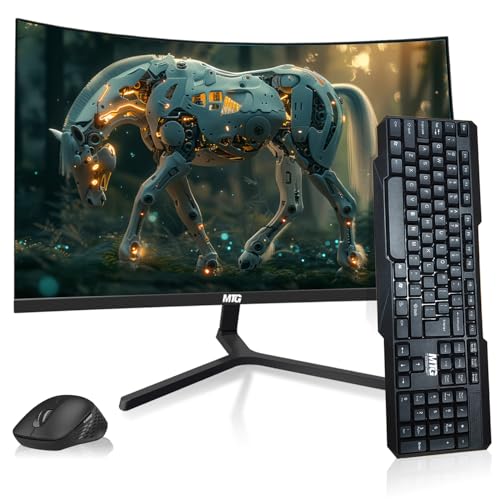 Image of MTG 27 inch Curved Monitor Full HD 1080P Frameless Screen, HDMI DP USB Audio, Low Motion Blur, VESA Mount, Wireless Keyboard Mouse Combo, Computer Monitor for Gaming, Home and Office