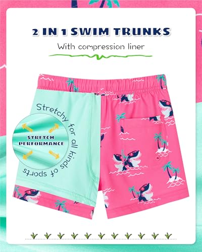 Image of SURF CUZ Boys Swim Trunks with Boxer Brief Liner Toddler Boy Stretch Swimsuit Shorts Quick Dry Swimming Trunks Bathing Suit