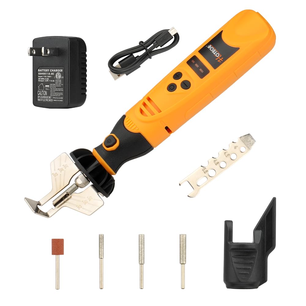 Hoteche Kit de afilador de motosierra eléctrico inalámbrico, herramienta de afilado de cuchillas de cadena de mano con 3 brocas de diamante