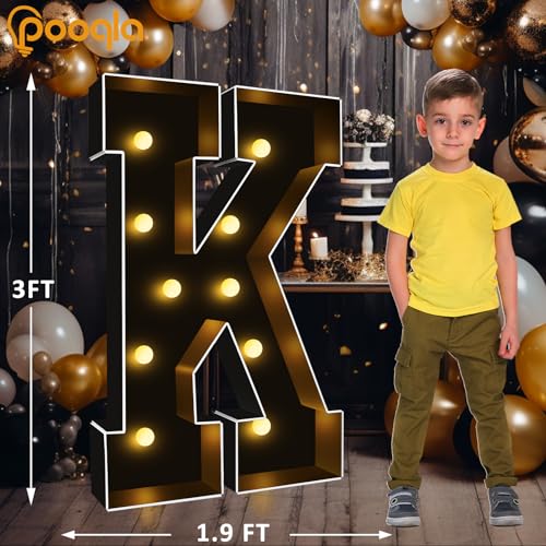 Image of Pooqla 3FT Marquee Light Up Letters, Black Large Letter K Party Decorations | LED Marquee Letters 3 Feet Tall, Black Giant Mosaic Letters Gift for Boys Men Birthday Anniversary Wedding Decoration