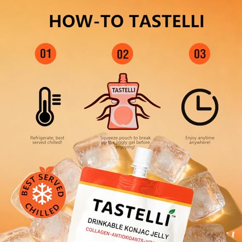 Tastelli Peach Konjac Jelly with Collagen & Vitamin C | Sugar Free Gluten Free Low Calorie | Vegan Fruit Snack | 150mL x 10 Pouches - image 2