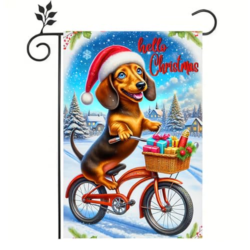 Image of BlissYard Christmas Garden Flag 12x18 Inch Dachshund Bicycle Yard Decor