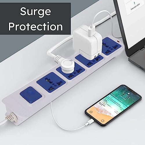 Image of Digiway 4+1 Power Strip with Master Switch, 4 International Sockets Extension Board, Thermal Protection, 10 AMP Output, 2.50 Meter Cord Length, Power Indicator, Extension Board for Board (White,Blue)