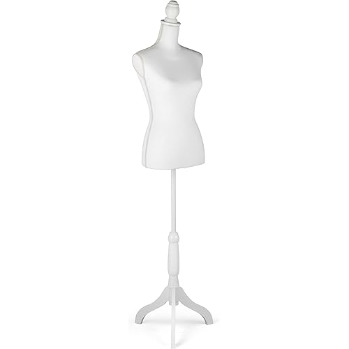 Grande Juguete Female Mannequin Torso Body Dress Form with Adjustable Tripod Stand for Clothing Dress Display (All White)