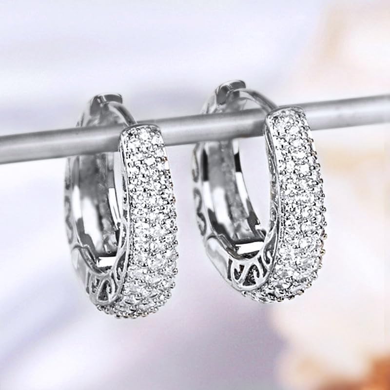 Gixaxak Hoop Earrings for Women Hypoallergenic 14K Gold Plated 925 Sterling Silver Crystal CZ Chunky Huggie Earrings Hoops Earrings Jewelry Gifts for Sensitive Ears Silver