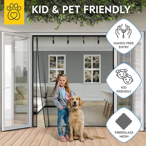 Image of AUGO Fiberglass Magnetic Screen Door Reversible Left Right Side Opening - Self Sealing, Heavy Duty, Hands Free, Keeps Bugs Out - Pet and Kid Friendly - Patent Pending Keep Open Feature - 74 inch x 81 inch