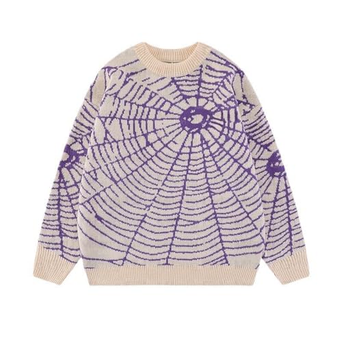 Women Oversized Skeleton Round Neck Sweater Pullover Men Halloween Cobweb Sweaters Vintage Grunge Gothic Knit Tops