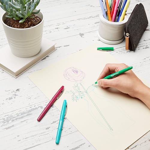 Image of Amazon Basics Felt Tip Marker Pens, Assorted Colors, for Art Projects, Writing, Drawing, and Journaling, 12-Pack