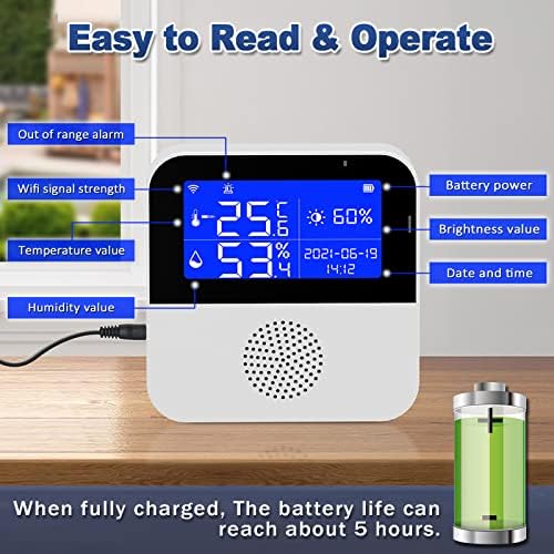 iKiKin WiFi Temperature Humidity Monitor, Wireless Digital Thermometer Hygrometer with LCD Display, Buzzer Alarm & App Alert, Smart Temperature Humidity Sensor for Home Greenhouse Pet Planter