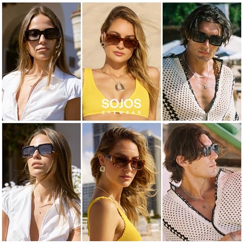 SOJOS Trendy Retro Rectangle Polarized Sunglasses Men 90s Vintage Square Womens Sunnies Shades SJ23883