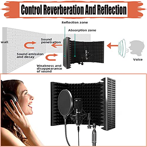 Mikrofon-Isolationsschild, 5-Panel-Pop-Filter Gesangskabinen hohe Dichte saugfähiger Schaumstoff Anzug für Blue Yeti und jedes Kondensator-Mikrofon Studio-Soundaufnahme Podcasts Singen