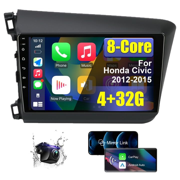 Upgraded Android 14 8 Core Car Radio Stereo for Honda Civic 2012 2013 2014 2015 4+32G | Wireless CarPlay & Android Auto | 9 inch Ultra HD Touchscreen | 1080P Backup Camera AM/FM/RDS SWC Wi-Fi GPS SWC
