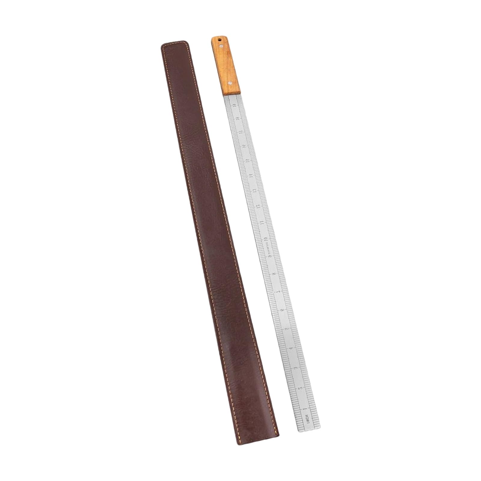 Btgghytr Wooden Handle 63Cm 20In Stainless Straight Ruler With Scale, Thickened For Car Mount & Accurate Mm/Inch Measuring Thickened Stainless Steel Ruler