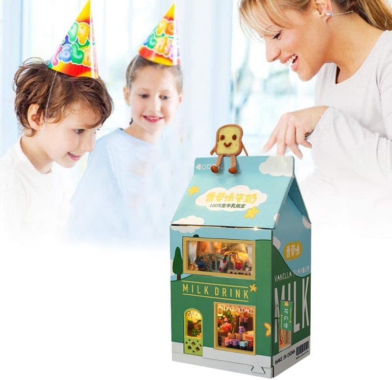 Miniatura 6 de Casa de muñecas en miniatura con forma de cartón de leche, kit de muebles de casa de muñecas, accesorios de cabina dúplex, regalo de cumpleaños y