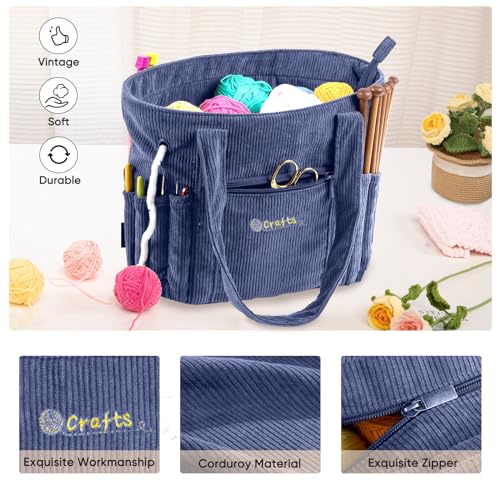 Image of MYBAGZING Crochet Bag and Tote - Corduroy Yarn Bag - Yarn Holder for Crocheting - Crochet Storage Bag for Crochet Hooks, Crochet Accessories, Knitting Bag for Crochet Lovers, Mother's Day Gift
