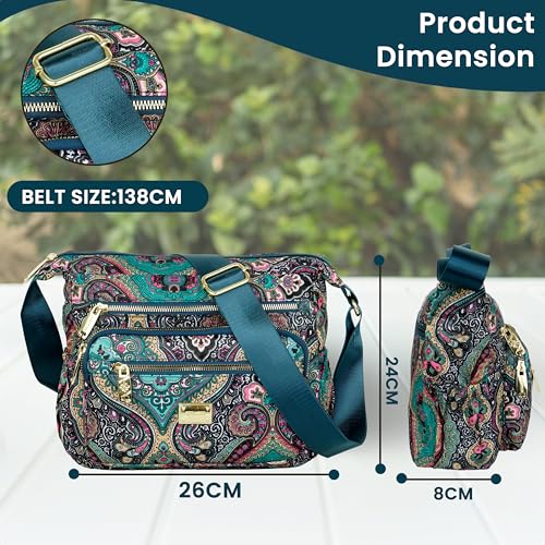 Image of Storite Women's Crossbody Sling Bag | Multi Pocket Lightweight Shoulder Bag | Adjustable Strap Travel Messenger Bag | Boho Design Casual Everyday Purse