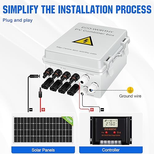 ECO-WORTHY 4 String PV Combiner Box 10A Circuit Breaker with Plastic ABS Cover Electrical Box - Waterproof Safe Protection Photovaltaic Generator for Solar Power System Solar Panel Kit Home