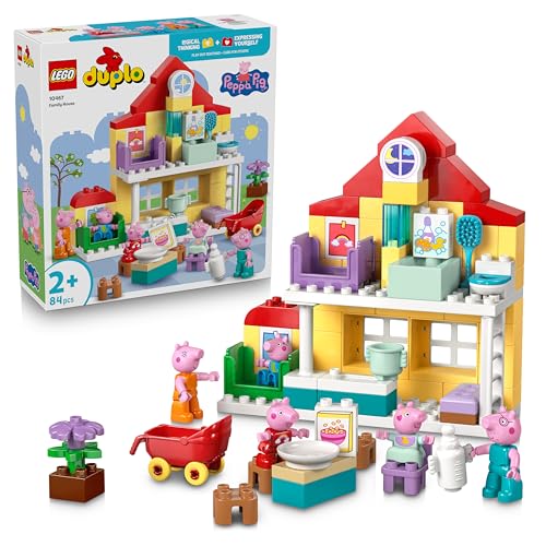 LEGO DUPLO Peppa Pig Villetta Familiare - Giocattolo Didattico per Motricità Fine - Giochi Montessori con 5 Personaggi e Accessori per Casa delle Bambole - Regalo per Bambine e Bambini da 2 Anni 10467
