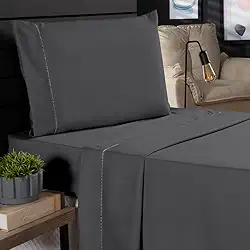 Jogo de Cama Classic Solteiro Percal 400 Fios Ponto Palito 03 Peças, Antiácaro, Anti-pilling com Toque Macio - Chumbo