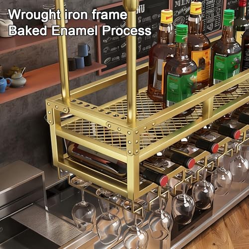 Soporte suspendido para botellas de vino con porta copas, madera Acacia miniatura 3