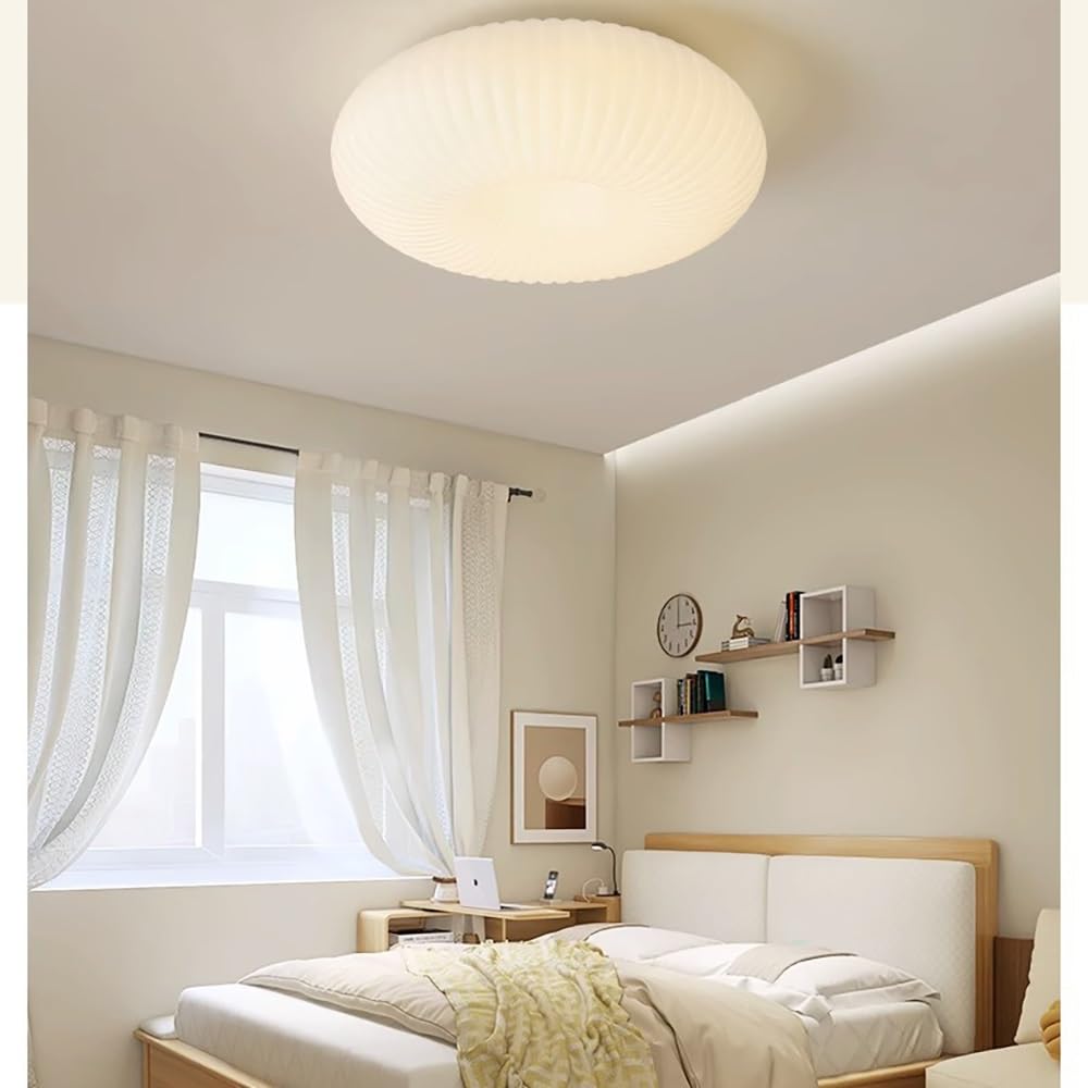 Lampy Sufitowa LED Biała Nordic Okrągła Minimalistyczna Styl Wiejski, Plafon Ryflowany PE Oświetlenie Sufitowe do Sypialni Gabinetu(3 modes,55cm/21.65in)