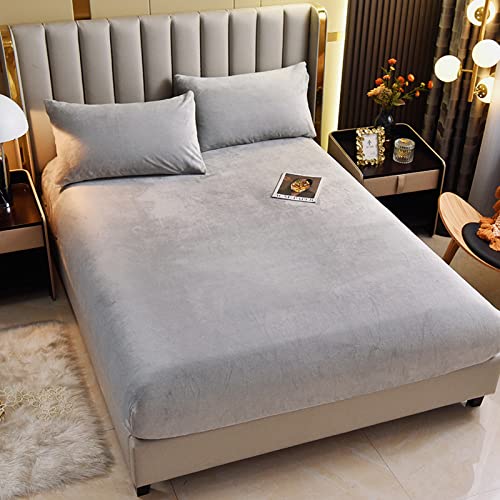 Velvet Fitted Sheet Full Size,Fleece Plush Bed Sheet Mattress Protector Cover With 15'' Deep Pocket Warm Fuzzy Bottom Sheet (Not Include Pillowcases) (Gray, Full) #TOP2